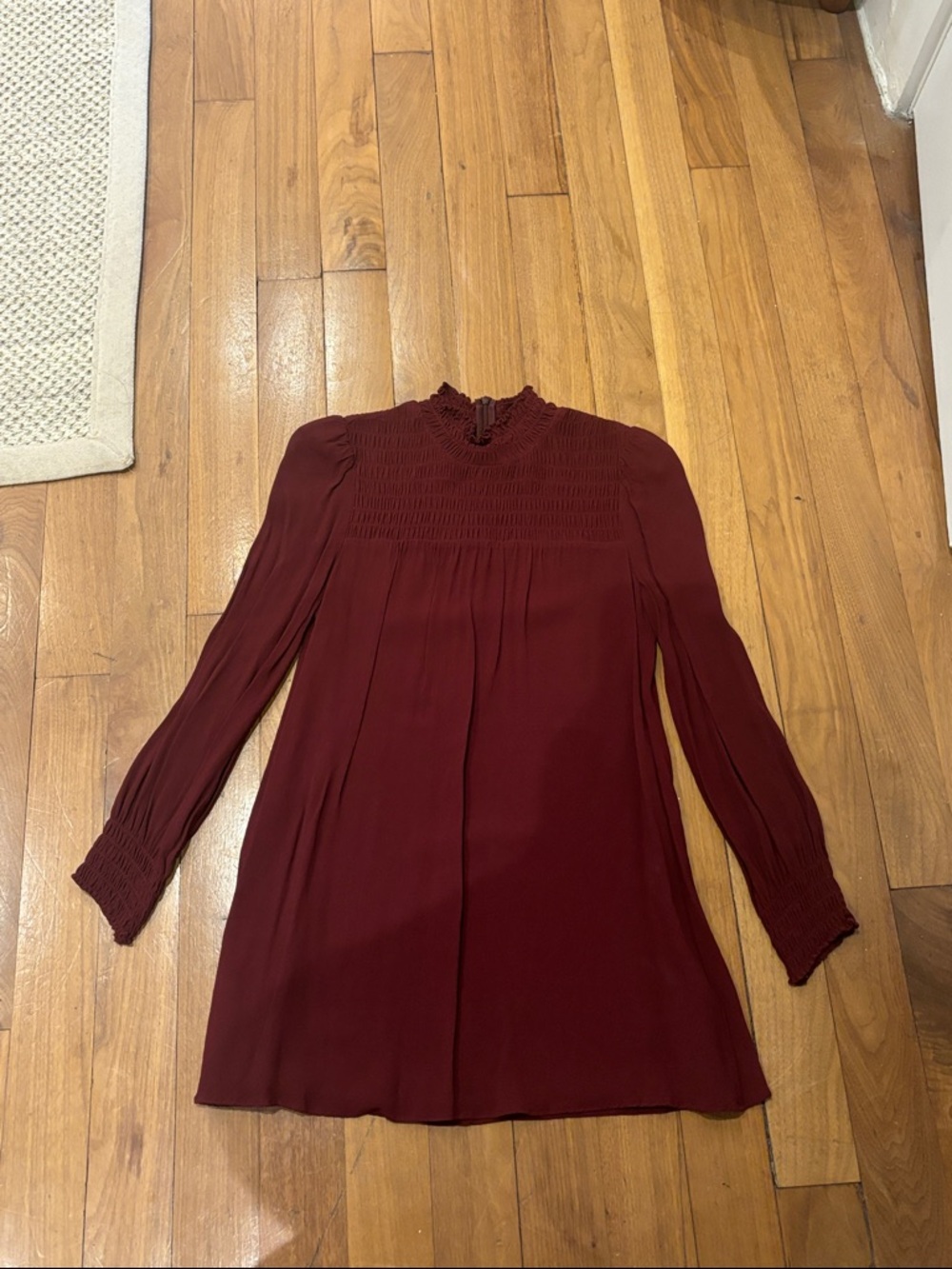Reformation Long Sleeve Smocked Yoke Dress - Burgundy